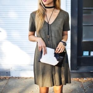 Black Swan | Moss Green Suede Shift Dress Sz 6